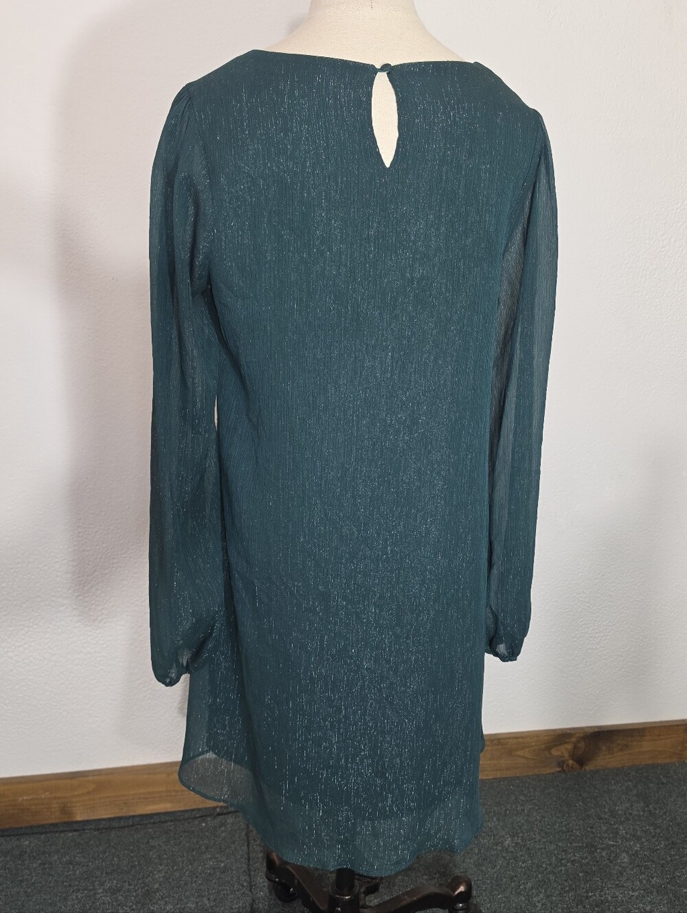 Andree By Unit Dress Sparkling Flowy Sheer Overlay Green Size M - Picture 10 of 14